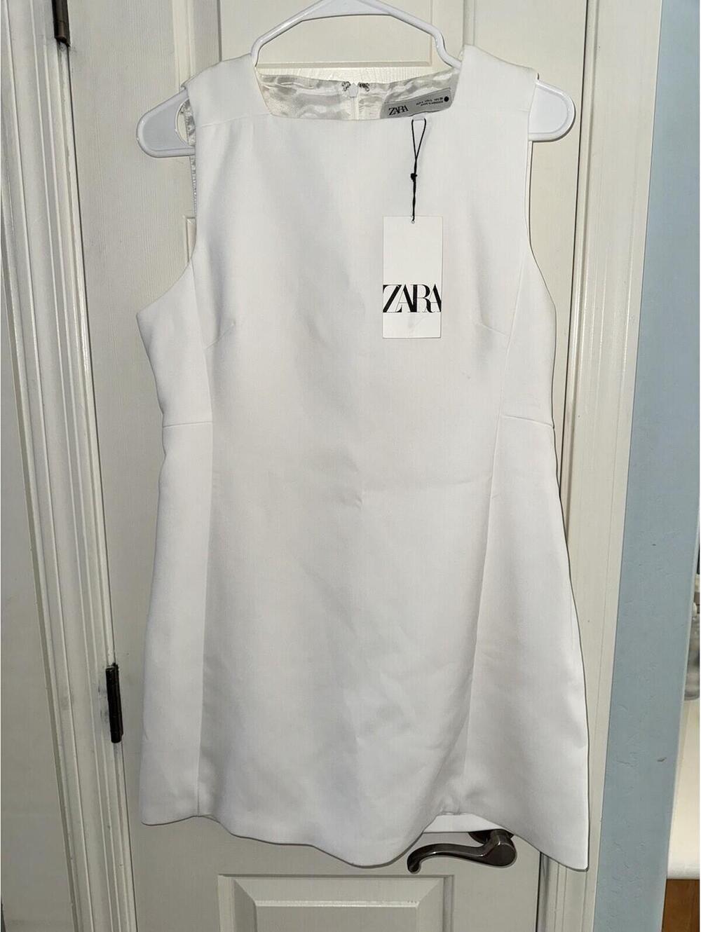 Zara Sleeveless A-line Mini Dress SIZE LARGE White Graduation Bridal Party NWT